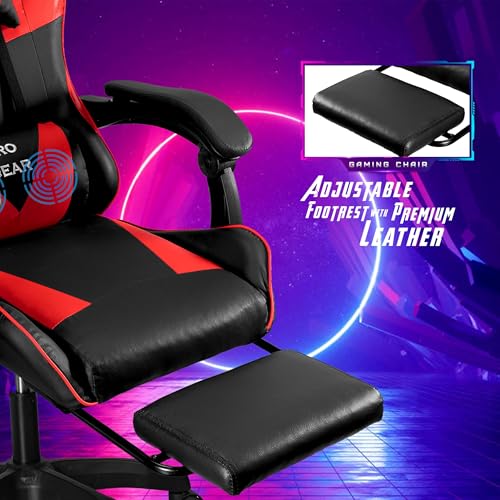 Image of Casa Copenhagen Designed in Denmark,High-Back Italian Leather Gaming Ergonomic Chair with Advanced Mechanism & Electric Back Massager, Memory Foam Seating & Multi Function Arm-Rest - Red & Black