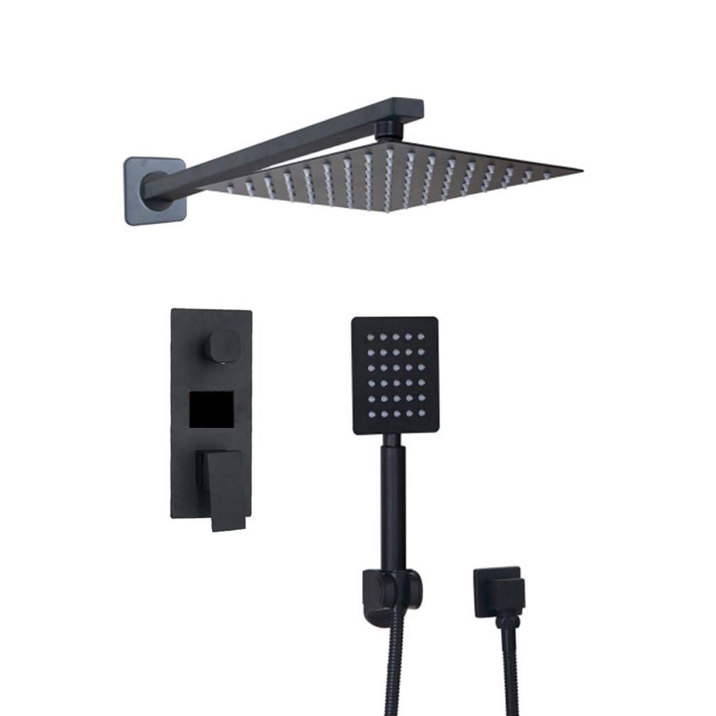 QUSYZD Bathroom Shower Faucet 3-Functions Black Digital Shower Faucets Set Rainfall Shower Head 2-Way Digital Display Mixer Tap, Luxury Shower Set,16Inch,12inch,8inch