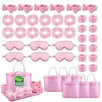 iPalamila 42 Pcs sleepover party supplies for girls,Skin Care Headband and Wristband Sleepover Kit with Simulated Silk Eye Mask Hair Strap Pink Non Woven Bag, Great for sleepover party