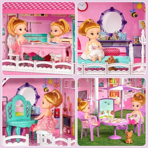 Image of Princess Doll House for Girls Toddlers 4 Story 10 Rooms Playhouse with Dolls Toy Figures, Furnitures, Accessories, Doll House Toys Gift for Kids Gift for for 3 4 5 6 7 8 9 10 Year Old