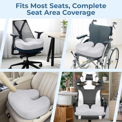 Image of 5 STARS UNITED Seat Cushion - Memory Foam Chair Cushion for Tailbone Pain Relief - Ergonomic Support for Coccyx, Sciatica & Butt - Office, Desk & Gaming Chair, Car Seat, Wheelchair, Light Gray Mesh