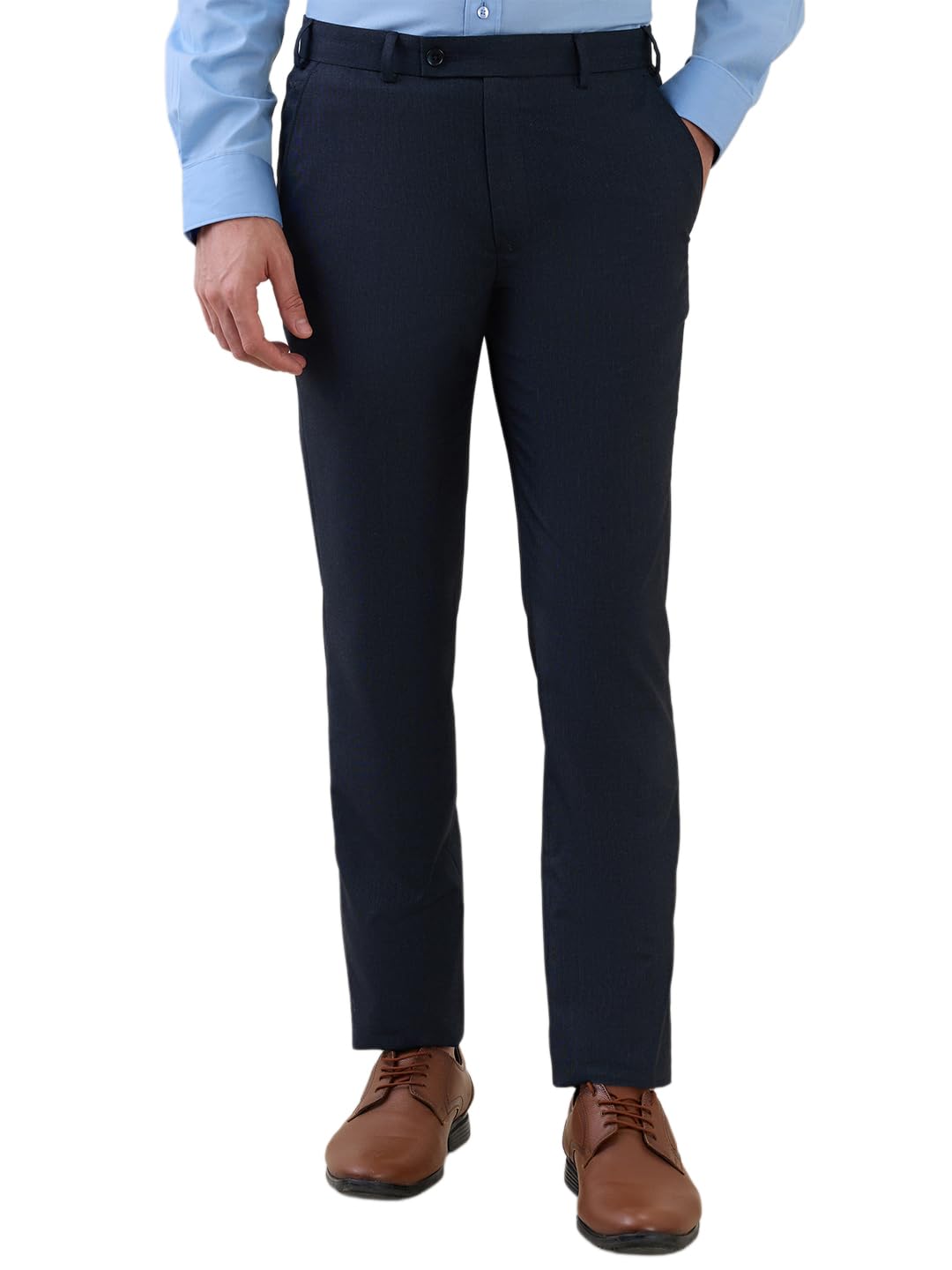 park avenue Men Slim Fit Solid Pattern Polyester Rayon Blend Flat Front Formal Trouser Blue-picture-37