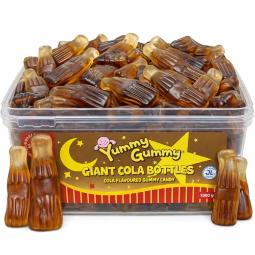 Yummy Gummy Giant Cola Bottles Cola Flavoured Gummy Candy 1kg Tub Halal Jelly Sweets Soft Chewy Retro Pick & Mix