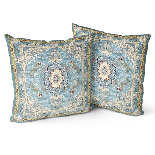 Snylcce Boho Throw Pillow Covers Set of 2, Teal Antique & Vintage Design, Double-Sided Pattern