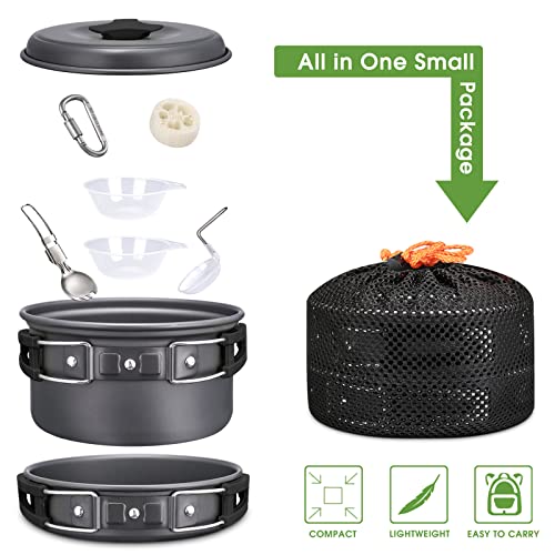 G4Free 11Pcs/13Pcs Camping Cookware Mess Kit Hiking Backpacking Picnic Cooking Bowl Non Stick Pot Pan Knife Spoon Set(11Pcs Black) #TOP3