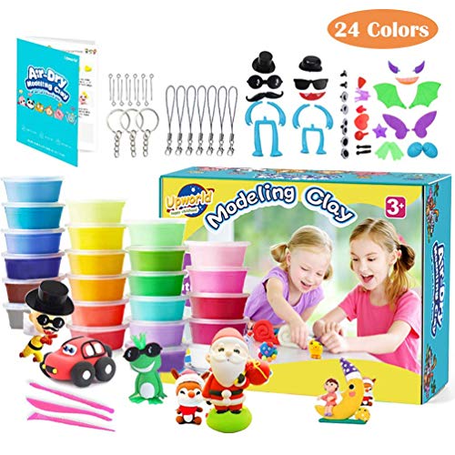 Upworld Modeling Clay Kit, 24 Colors Ultra Light Magic Clay Air Dry Clay with Modeling Tools, Animal Accessories, Manual and Storage Box Best Crafts Gift for Kids Age 3-12 year old