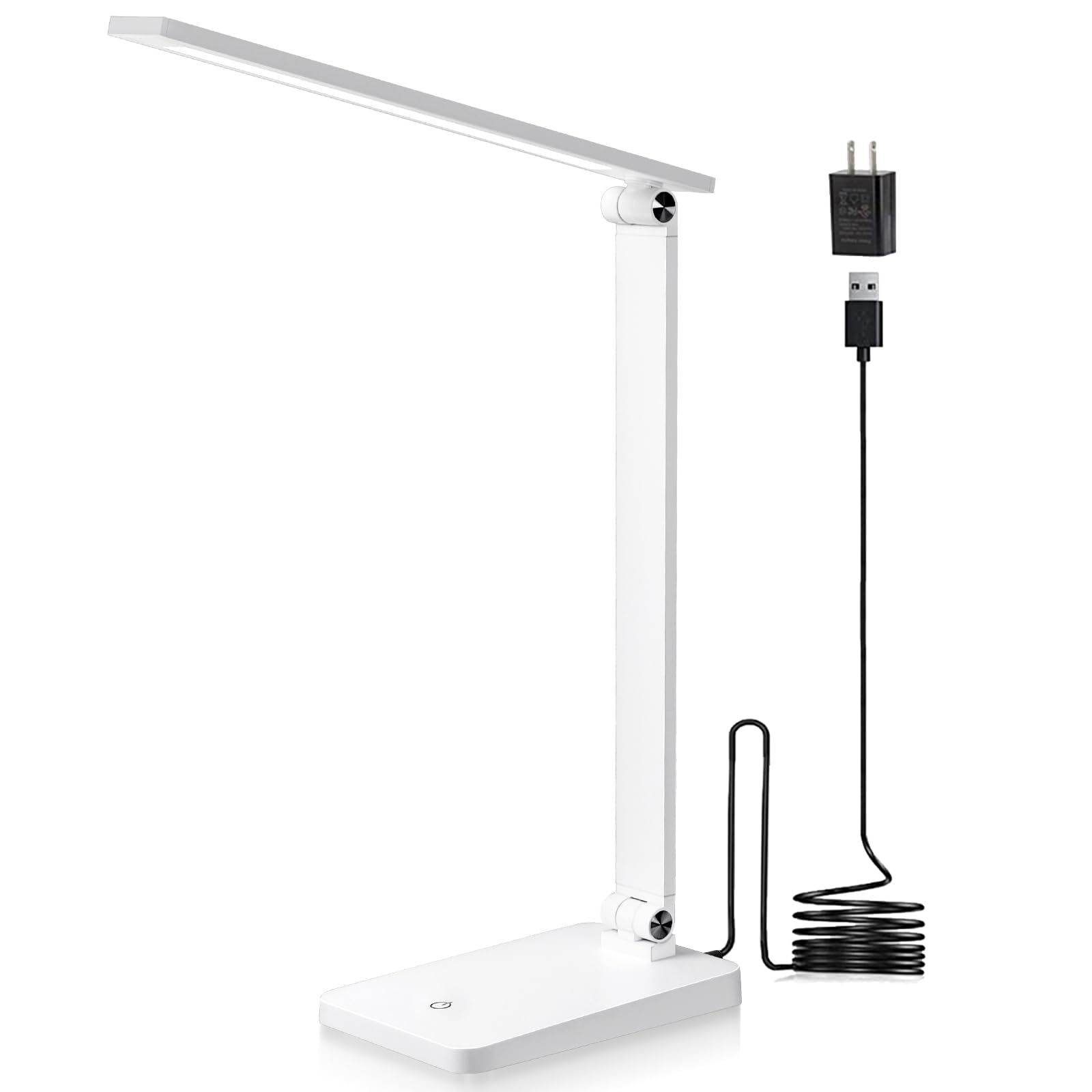 LED Desk Lamp for Home Office, 3 Levels Dimmable Desk Light with USB Charging Port, Small Study Lamp, Reading Light for Table, White, 5000K