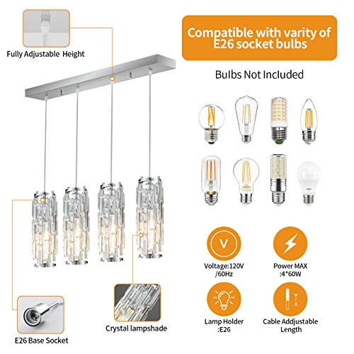 Image of LMQNINE 4 Light Chrome Pendant Lighting Modern Pendant Light, Mini Crystal Chandeliers,Adjustable Pendant Light Fixture for Kitchen Island Dinning Room Bedroom(Chrome 4-Light)