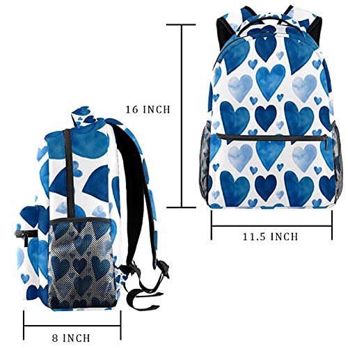 Sac à dos campus anti fuite eau motif aquarelle coeurs bleus - 2