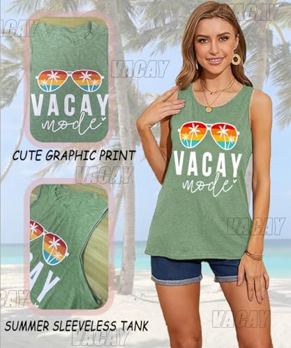 Image of Vacay Mode T Shirts for Women Summer Beach Hawaii Vacation Short Sleeve Tops Holiday Cruise Getaway T Shirts