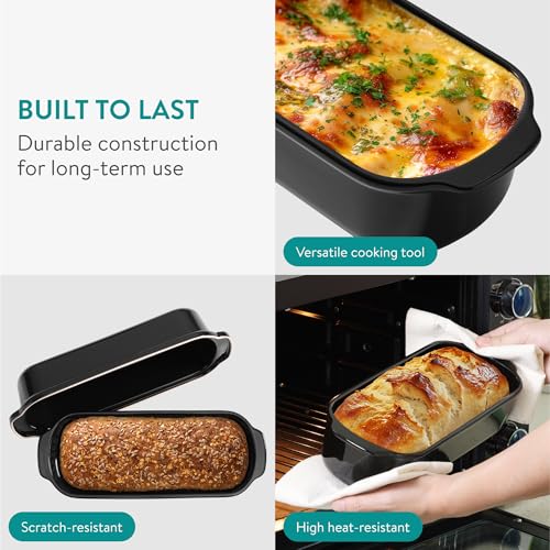 Navaris Loaf Tin with Lid - Ceramic Bakeware Bread Tins for Baking Homemade 2lb Loaves - Silicone or Stainless Steel Alternative Rectangle Breadmakers Oven Pan - 34x14cm(13.3x5.5) - Image 5