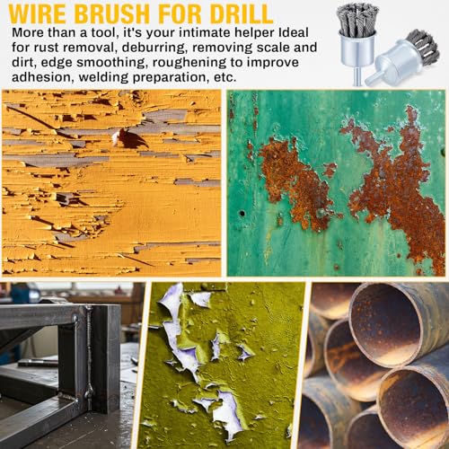 Image of Threlaco 10 Pack 1-1 /8 Inch Twist Knot Wire Brush for Drill- 1 /4 Inch Carbon Steel Shank Die Grinder Wire Wheel Brush - 20000 RPM Max Speed- Drills Grinder Attachment for Paint Rust Removal Deburring