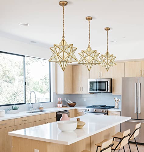 Image of DAYCENT Moravian Star Light Fixture Modern Brass Seeded Glass Pendant Lights, 15-inch