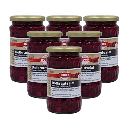 Hook - Ensalada de col roja, 6 x 195 g de vidrio, deliciosa y saludable guarnición para cada comida, hecha de col roja cuidadosamente seleccionada y triturada, rica en nutrientes como vitaminas y