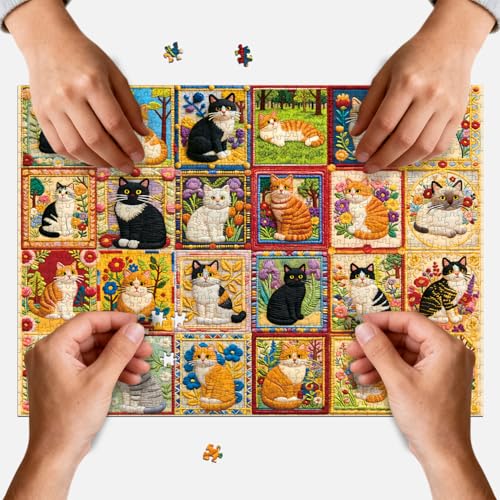 Rompecabezas para adultos de 1000 piezas, collage bordado de gatos adorables, 27.56 x 19.7 pulgadas miniatura 6