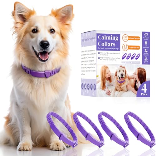 Calming Collar for Dogs 4 Pack - Up to 240 Days Pheromone Dog Collar for Anxiety and Stress Support - Fits Small Medium Large Dogs Purple