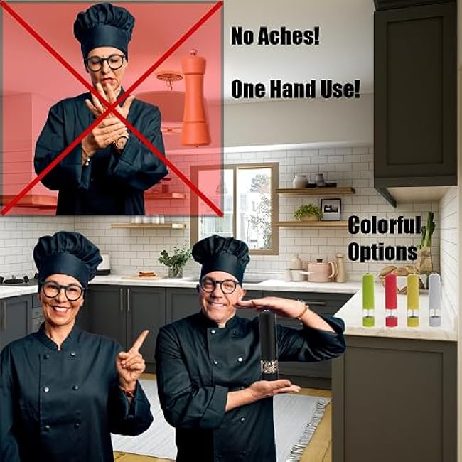 Electric Salt and Pepper Grinder - One-Handed Battery Operated Kitchen Spice Grinder for Home, Best Electric Pepper Mill Grinder, TikTok Electric Salt and Pepper Shaker. (Green)