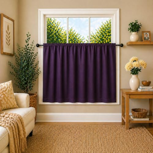 Image of Valance Blackout Rod Pocket Pattern Curtain Pack of 1 Piece, Kitchen Curtain | 3 Feet - Violet