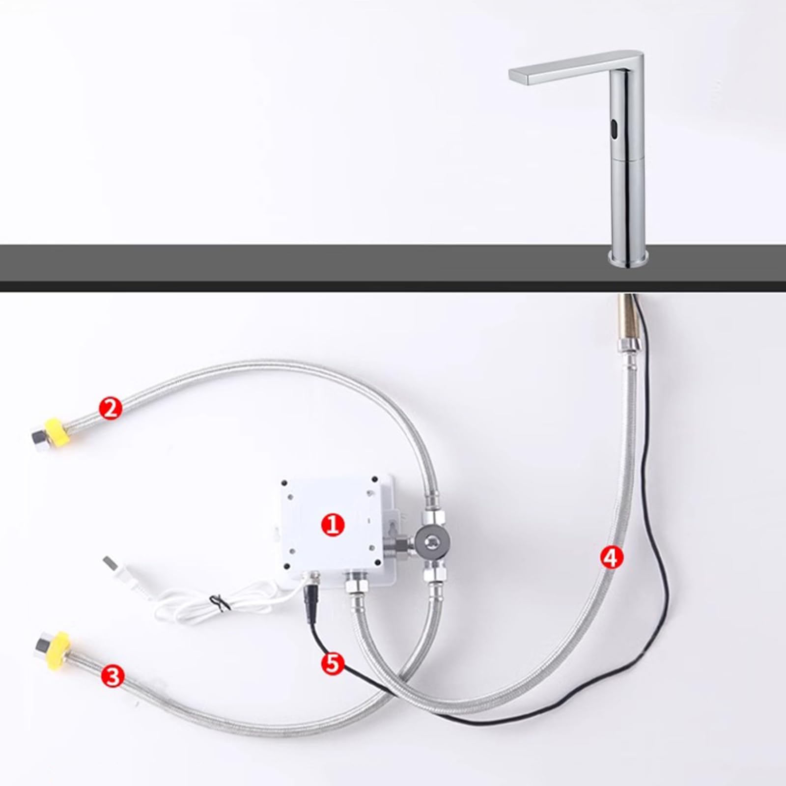 XJTNLB Wasserhahn Bad Automatik Waschbecken Armaturen Infrarot Schwarz Waschtischarmatur Hoch Sensor Batteriebetrieben Wasserhahn Warm Kalt