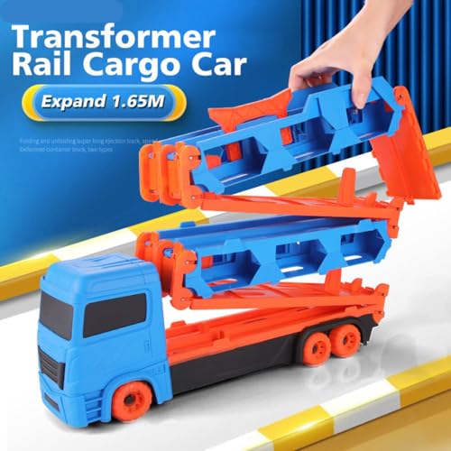 Image of Mashes Big Hauler Storage & Deform Transport Truck Toy with 2 Foldable Ejection Race Track & 2 Pc Die cast Cars for Kids Boys Girls 3+ Years (Truck with 2 Cars Set)