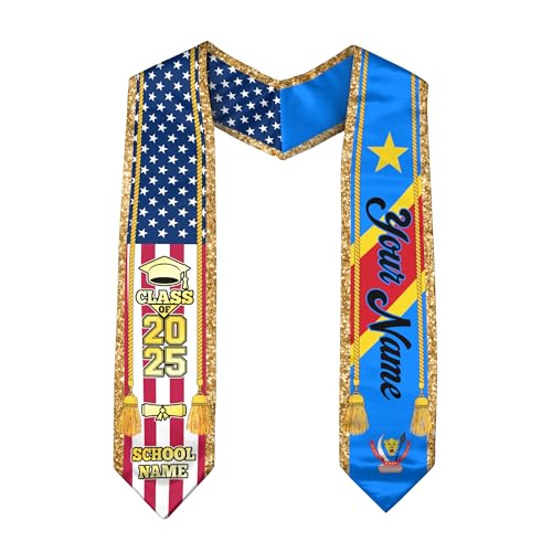 DR Congo Graduation Sash, Custom DR Congo American Flag Graduation Sash 2025, DR Congo Graduation Stole 1
