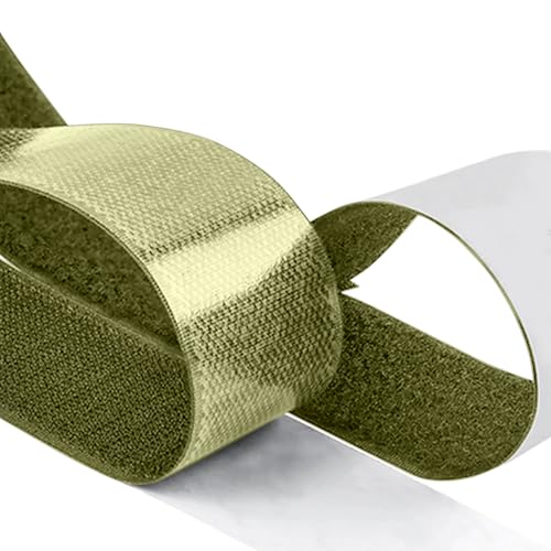 Image of 1.5 inch x 1 Yards Olive drab Wide Hook and Loop with Self Adhesive Tape Strong Sticky Back Roll Nylon Heavy Duty Strips Excellent Grip Fabric Softener for Home Office School Car Craft Organizer