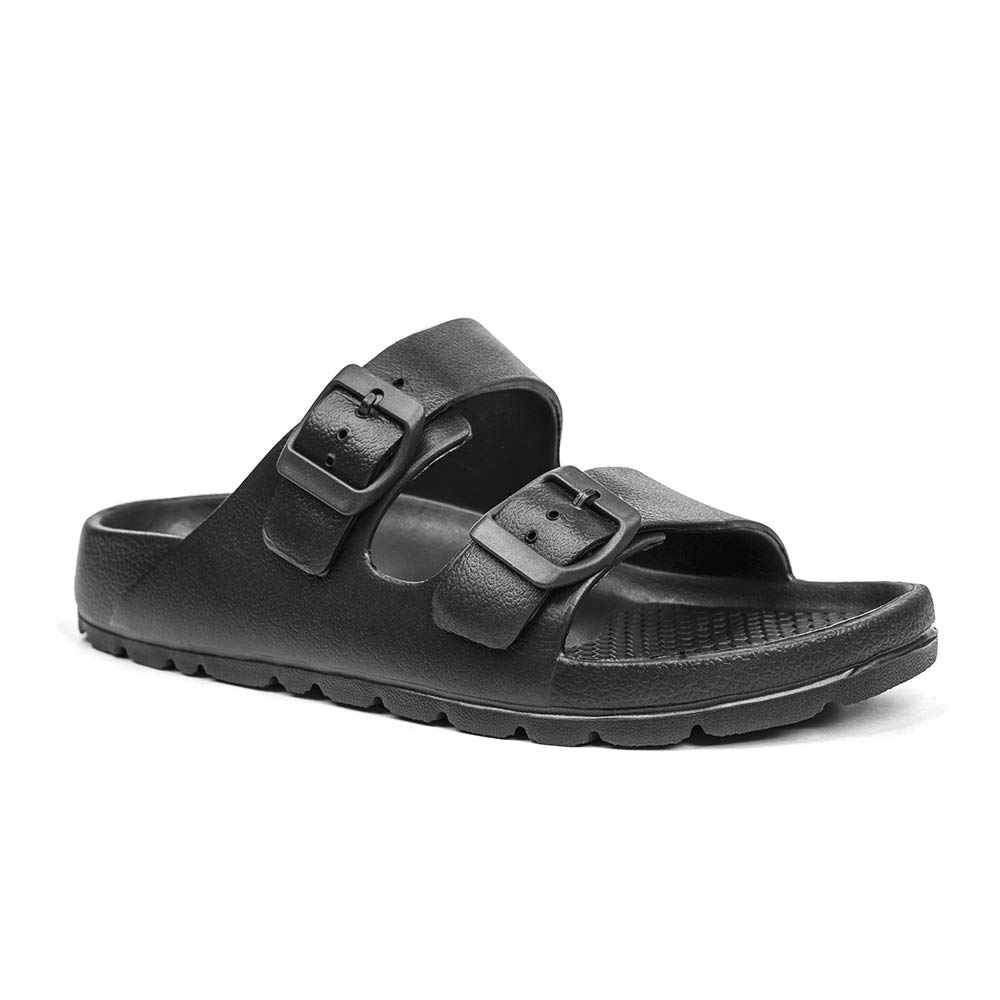 FUNKYMONKEY Women's Comfort Slides Double Buckle Adjustable EVA Flat Sandals