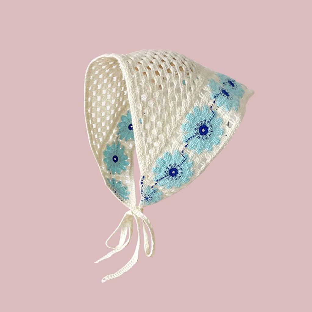 ljhnba Knitted Flower Triangle Scarf Lovely Crochet Hair Kerchief Tie Back Flower Pattern Elegant Turban for Girls Photo Props
