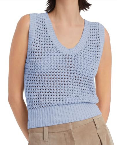 Women Crochet Sweater Vest Casual Sequin Sleeveless Pullover Knit Tank Tops Trendy Hollow Out Knitwear Clothes