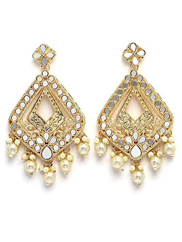 Image of Karatcart Red Stone Studded Gold Plated Drop Earrings for Women