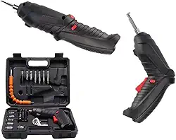 Parafusadeira Elétrica Portátil Recarregável com Luz LED e Maleta Completa – Kit 47 Peças, Bits, Soquetes, Extensor Flexível e Brocas – Ideal para Reparos Domésticos e Montagem de Móveis
