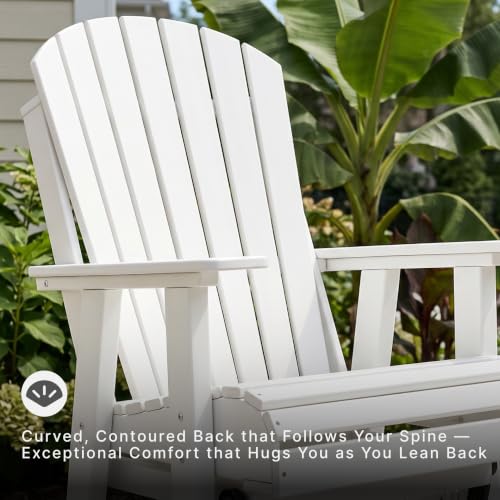 Image of Signature Design by Ashley Hyland Wave Outdoor Casual Swivel Glider Adirondack Chair with 360-Degree Swivel, Weather Resistant HDPE, 18 inch Seat Height, White