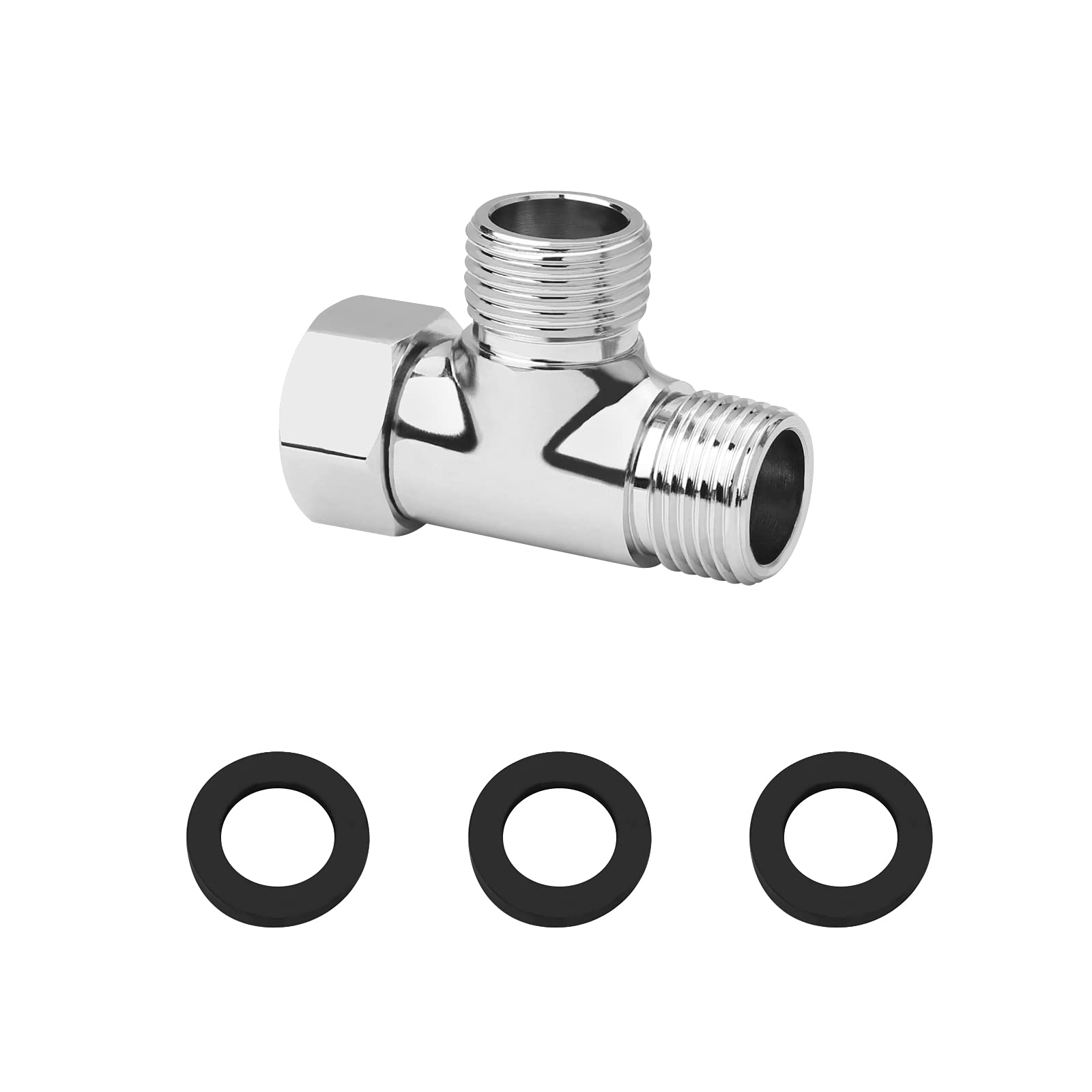 G1/2" Diverter Valve Brass 3 Way T Shape Adapter Universal Shower System Component Replacement Part Water Diverter Valve Shower Hose Splitter for Handheld Bidet and Sprayer, Chrome