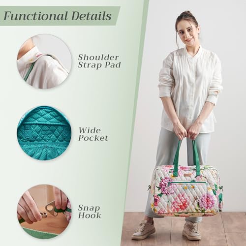 Maison d' Hermine Weekender Bags for Women Cotton Quilted Duffel Overnight Luggage Weekend Bag for Men Gym Sports Gifts Travel Business Travellers Family Trip (Pivoine)4