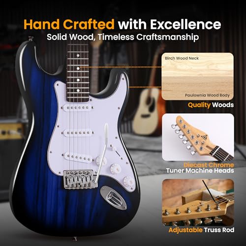 Pyle 97cm Electric Guitar Kit for Beginners with 5W Amp - Blue - Image 6
