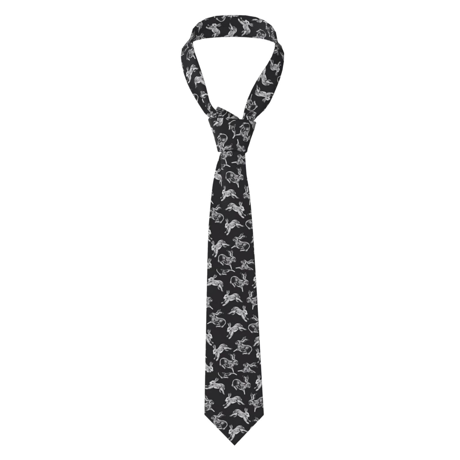 Whjshop Men's Black Bunny Rabbit Printing Necktie Soft & Comfortable, Non-Deforming, Fade-Resistant, Durable (57X3.1 Inch)