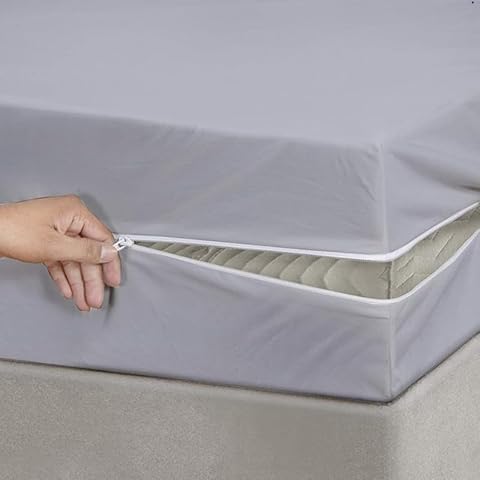 Zipper Fitted Sheet Queen Size Zipper Fitted Sheet 15 Inch Deep Pocket, 1800 TC 100% Brushed Microfiber Zipper Fitted Sheets, Zipper Mattress Cover 1 Fitted Sheet Only- Light Grey Fitted Sheet Cover
