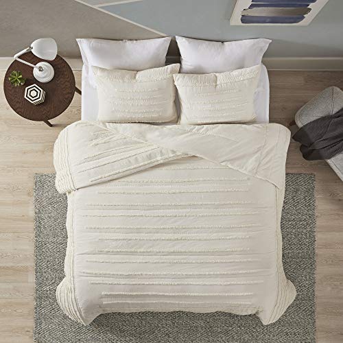 Urban Habitat Mercer 100% Cotton Chenille Quilt Set-Modern Mid Century Stripe Texture Design All Season, Lightweight, Coverlet Bedspread Bedding, Matching Shams, King/Cal King(104"X92"), Ivory 3 Piece #TOP2