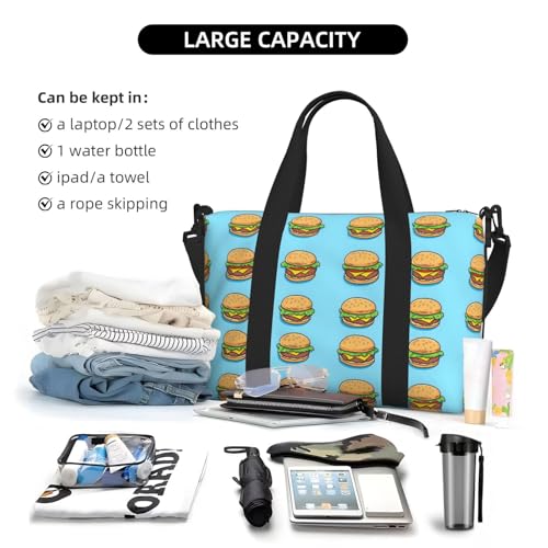 Laptop Tote Bag for Women Work - Beef Burger Blue Print Weekender Overnight Bags for Women Travel, Gym Duffle Bag for Men, Personal Item Crossbody Travel Bags for Men Carry On4