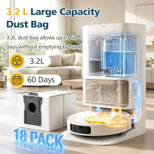 Image of 18 PACK Dust Bags for Dreame L40 Ultra Gen 2 /L40 Ultra /X40 Ultra /X50 Ultra /L50 Ultra / L10s Pro Ultra Heat /L10S Ultra Gen2 Robot Vacuum Cleaner, 3.2L Capacity Dust Bag with Activated Carbon Layer