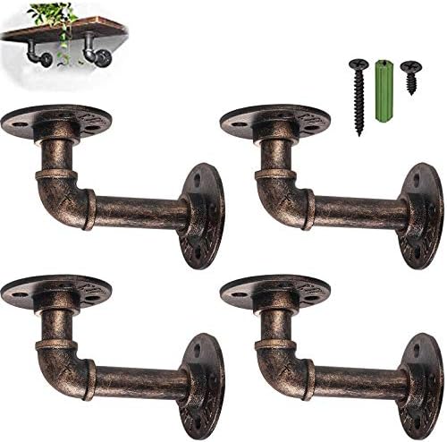 Pipe Shelf Brackets, eSynic 4Pcs Pipe Shelf Bracket Tube Rack Industrial Shelf for Book Shelf Rustic Floating Shelves Plumbing Pipe Shelf for Scaffold Board (9 * 13cm)