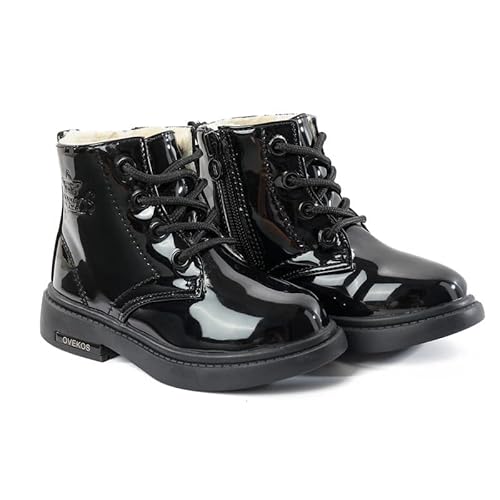 Fille Bottines Enfant Bottes Fille Cuir Bébé Hiver Bottines Bambin Lacets Zippée Bottines Taille 28 Couleur Noir Antidérapante Bottines de Neige Ajoutent du Coton Cover