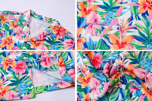 Image of Cromoncent Matching Hawaiian Outfits for Family, Dad and Son Matching Luau Beach Tropical Shirts Mommy Daughter Tropical Sets