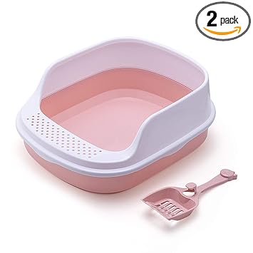 Petsilk Cat Litter Tray with Rim/Semi Closed Style of Cat Litter Basin (Medium) (Color Assorted)