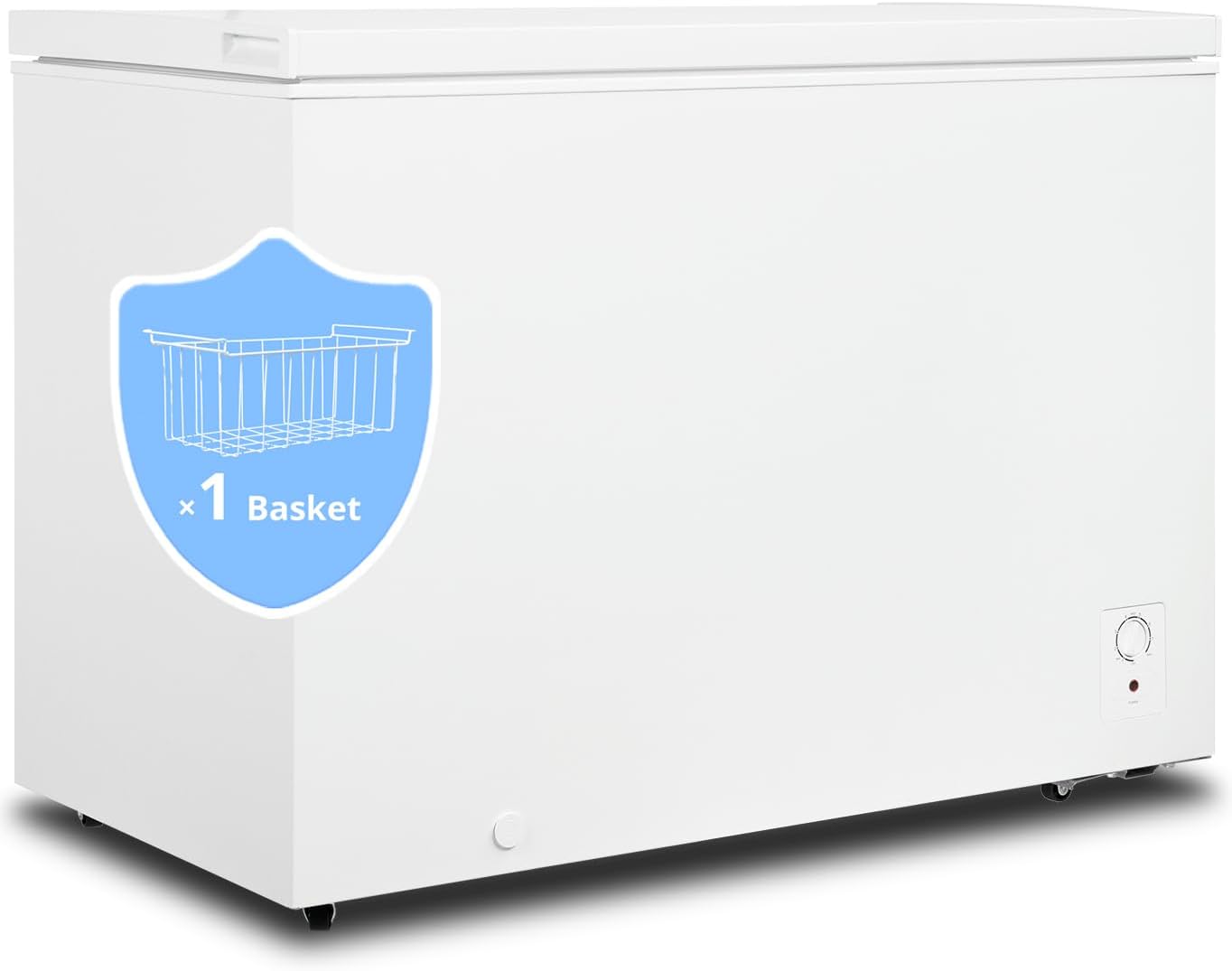 SMETA Chest Freezer 14.0 Cubic Feet, Deep Large Freezers Top Door with Removable Basket, Adjustable Thermostat 4 Wheels, Energy Saving, Large Storage for Garage, Kitchen, Office, White