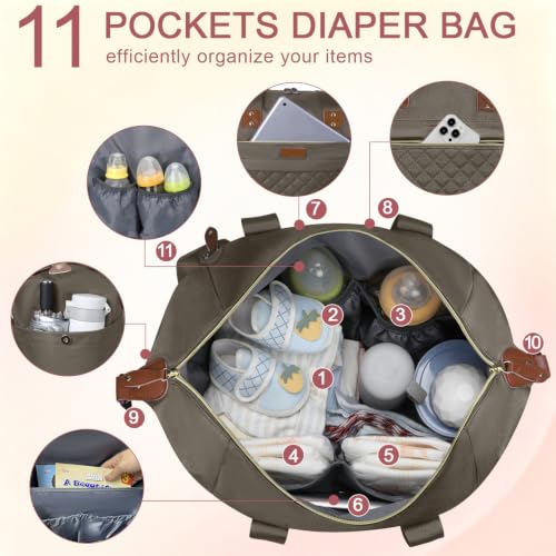 Image of Pritent Diaper Bag - Baby Diaper Bag Waterproof Large Maternity Travel Baby Bag for Mom and Dad