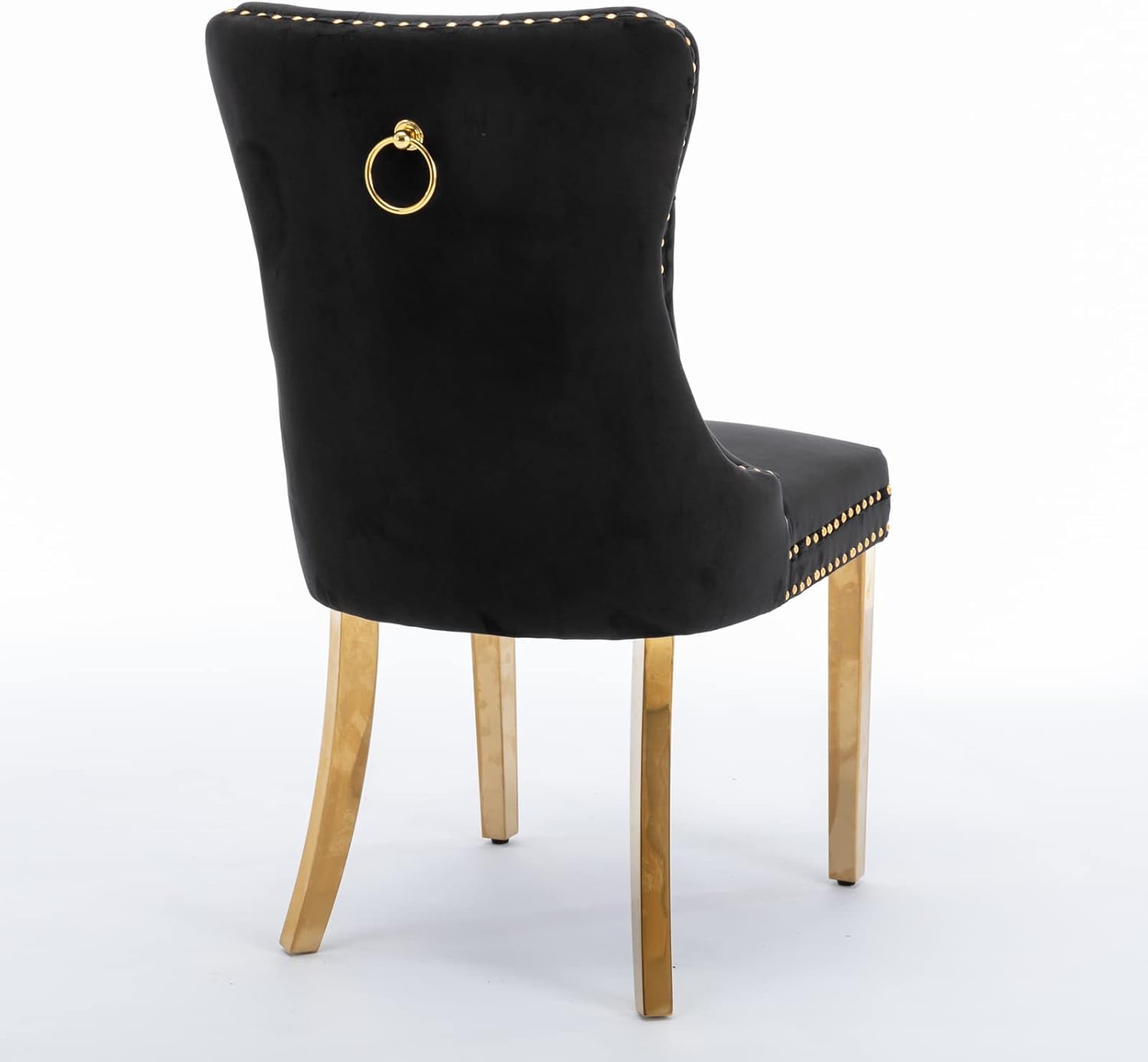 Solid Wood Velvet Upholstered Dining Chair with Golden Stainless Steel Plating Legs,Contemporary Design W/Nailhead Trim,Set of 2,for Living Room,Apartment,Black and Gold