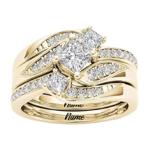10K Gold 3.4 CT.TW. Moissanite Bridal Rings Sets Three-in-one for Her, 10K 14K 18K Real Yellow Gold 3 PCS Princess Cut Moissanite Engagement Ring Set for Women, 3-band Wedding Eternity Band