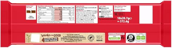 KitKat 2Finger Milk Chocolate Biscuit Bar, 18 x 20.7g (Pack of 4)