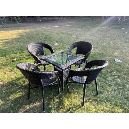 Image of Furniture Designer Patio Chair Set for Garden|| Balcony|| Terrace|| Coffee|| Patio ||Wicker Seating Chair and Table Set Outdoor Furniture (D-12 Black with 4 Chair 1 Table